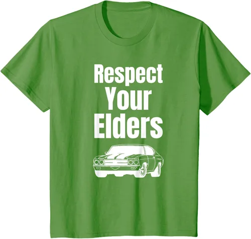 Vista 79 de Divertido regalo de auto para chicos – Respect Your Elders Classic Muscle Car Camiseta, Negro, S