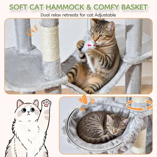 Vista 5 de Taoqimiao Árbol para gatos XXL de 79 pulgadas para gatos grandes, para gatos de gran tamaño, torre para gatos de varios niveles, 2 espaciosos