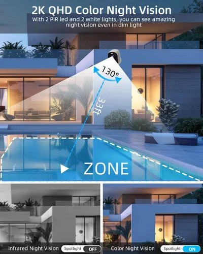 Vista 5 de Cámaras de seguridad WiFi 5G/2.4G inalámbricas para exteriores, cámaras WiFi alimentadas por batería 2K con detección de movimiento AI, foco