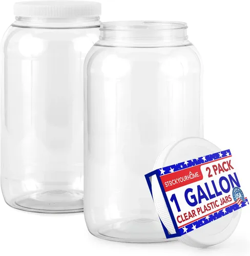 Vista 8 de Stock Your Home Tarros de plástico transparente de 1 galón con tapas (paquete de 1) tarro grande de boca ancha de 128 onzas con tapa, recipiente