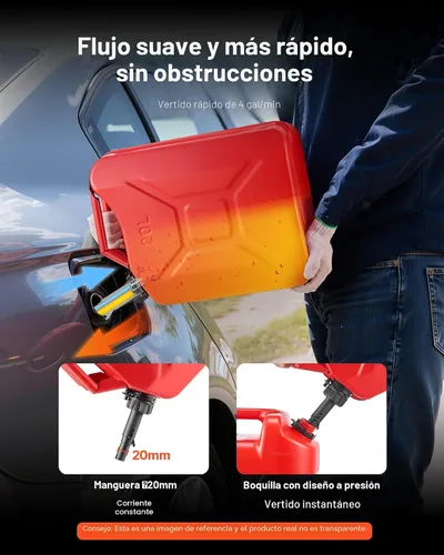 Vista 4 de VEVOR Recipiente de combustible de metal, 5.3 galones, bidón de combustible con boquilla y mango cómodo, caudal máximo de 6 l/min, tanque de gas