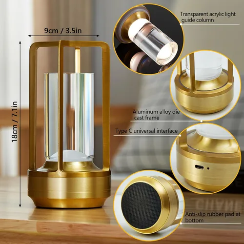 Vista 4 de Lámpara de Mesa Pequeña, Lámpara LED Recargable Inalámbrica Operada por Batería, Lámpara de Noche Ajustable de 3 Temperaturas de Color para Sala