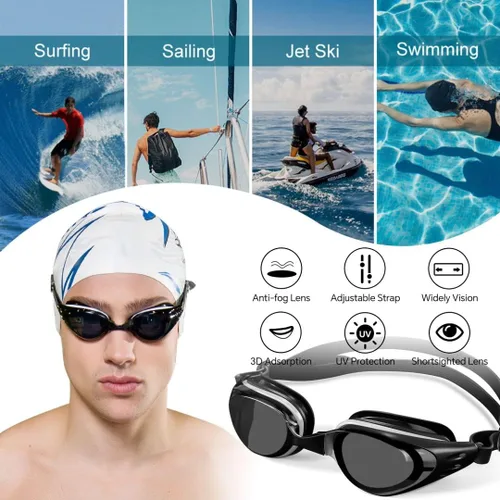 Vista 7 de Gafas de natación para miopía, polarizadas, antivaho, sin fugas, para mujeres, hombres, niños y adultos