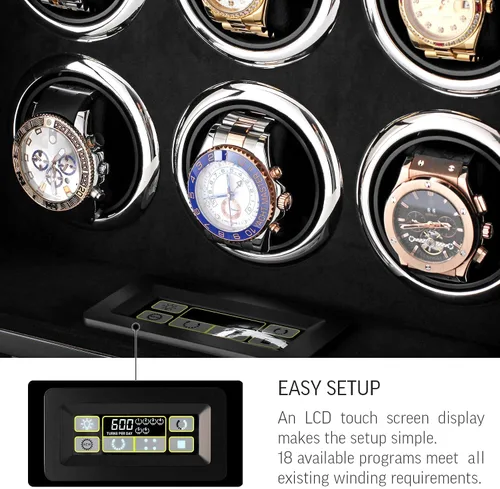 Vista 5 de Reloj enrollador para 6 relojes con retroiluminación LED, pantalla LCD y opción de parada de motor