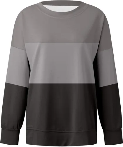 Vista 3 de Handyulong Sudaderas para mujer, sudadera casual de manga larga con cuello redondo y estampado a rayas