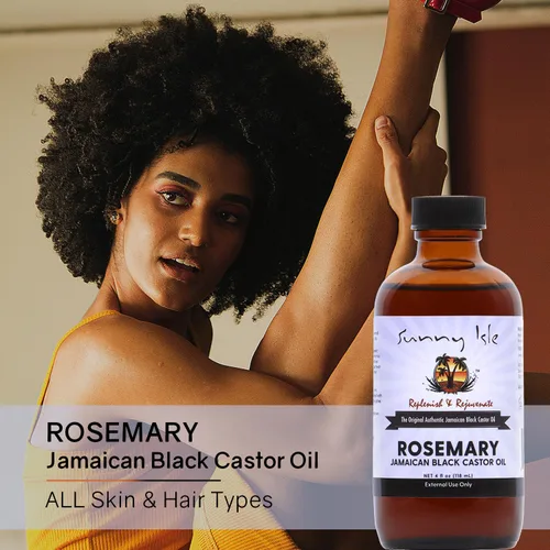 Vista 4 de Sunny Isle Aceite de ricino negro jamaicano de romero 4 oz Tratamiento para el crecimiento del cabello Para cuero cabelludo y piel propensa al