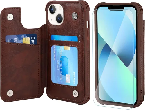 Vista 21 de VANAVAGY Funda tipo cartera compatible con iPhone 13 Mini para mujeres y hombres, funda de piel sintética con tapa para teléfono compatible con Negro