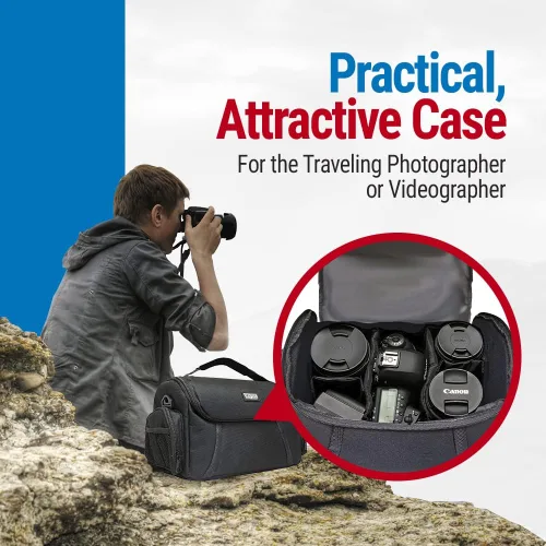 Vista 6 de Vidpro Bolsa para cámaras DSLR y videocámaras – Funda protectora grande con asa divisora acolchada y correa para el hombro compatible con la mayoría