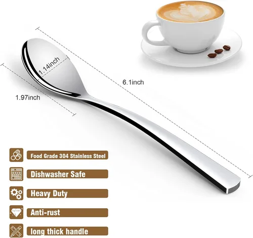 Vista 2 de Cucharas de café, 2 cucharaditas GLAMFIELDS con mango largo, juego de cucharas de café Demitasse de 6 pulgadas, cucharas de café expreso de acero