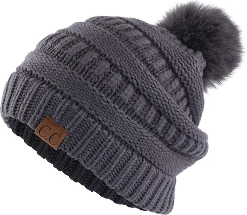 Vista 40 de Gorro unisex liso con pompón y ribete (HAT-43) de C.C Hatsandscarf Exclusives Marfil