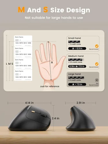 Vista 2 de SABLUTE MAM3 - Ratón ergonómico, mouse Bluetooth para manos pequeñas/medianas, conectividad de doble dispositivo para computadora/portátil, mouse