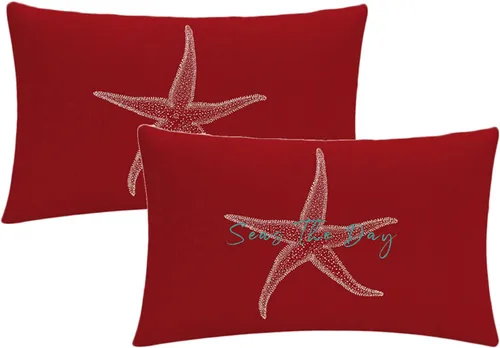 Vista 16 de 7COLORROOM Juego de 2 fundas de almohada con diseño de mar y estrellas de mar sobre fondo negro, fundas de cojín decorativas para el hogar, fundas