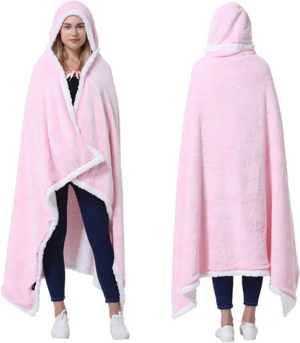 Vista 12 de Catalonia Poncho con capucha, Manta para vestir con bolsillos para las manos, Capa Cómoda de forro polar Sherpa para niños y adultos, Regalo