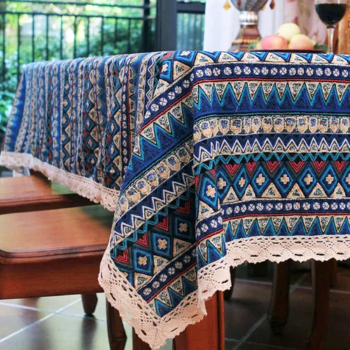 Vista 2 de LeLehome Elome - Mantel cuadrado de estilo bohemio vintage de 36 pulgadas, con encaje de lino y algodón, lavable, para cena y pícnic, cubierta