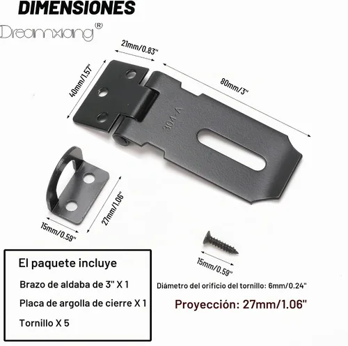 Vista 2 de Cerradura de cerrojo de bloqueo de puerta de 3 pulgadas Cerradura