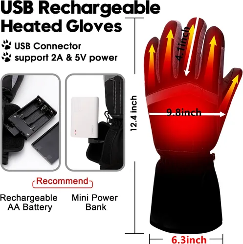 Vista 2 de Guantes USB Calentados para Hombres Mujeres Guantes Eléctricos Calentados Camping Manos con Artritis Guantes Gruesos Impermeables con Pantalla