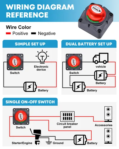 Vista 3 de Kohree Paquete de 2 interruptores de desconexión de batería, 12 V, 24 V, 48 V, encendido/apagado, batería resistente, apagado, aislador, interruptor