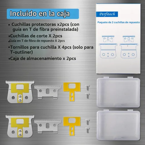 Vista 4 de Paquete de 2 cuchillas en T compatibles con Andis T-Outliner G, GO, GTO, GTX, Headliner LS2, LS3 repuesto