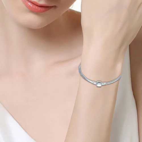 Vista 2 de KUNSIR Pulseras de cadena de serpiente para dije de plata de ley 925, se adapta a cualquier dije de regalo para mujer