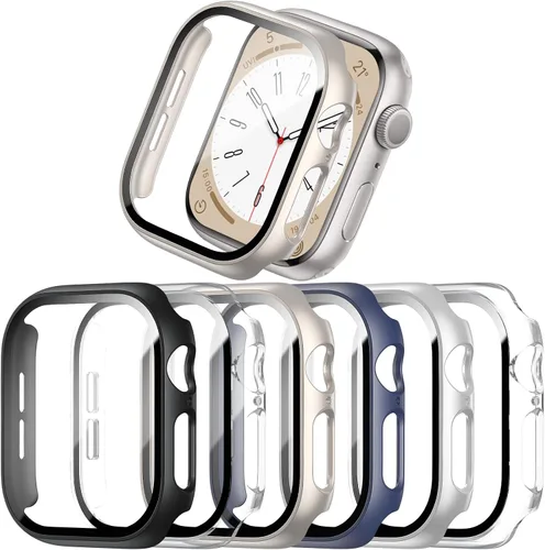 Vista 8 de COMMUTER - Juego de 4 fundas compatibles con Apple Watch de 40 mm Series SE 3ra Gen 2025 SE 2/1 6 5 4 con protector de pantalla de vidrio templado