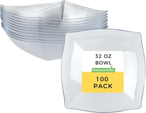 Vista 22 de Restaurantware Moderna - Cuencos de plástico de lujo de 8 onzas, 100 cuencos cuadrados desechables para ensaladas, duraderos y resistentes