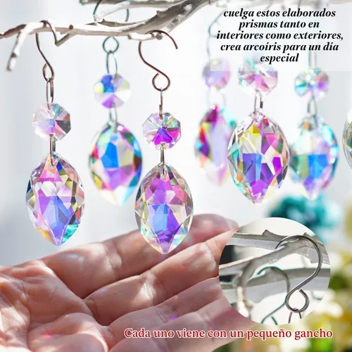 Vista 3 de 20 unidades de cristales de 38 mm para candelabro en forma de ojo de caballo, prismas de candelabro de cristal, cuentas de vidrio conectadas