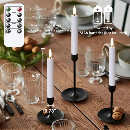 Vista 4 de Yeelida Velas cónicas sin llama a pilas con dos controles remotos con temporizador, velas LED de 6.4" con mechas 3D para ventana, luz cálida