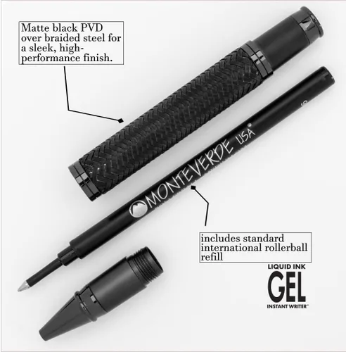 Vista 4 de Monteverde USA Innova Formula M Black Rollerball Pen Instrumento de escritura premium con repuesto Schmidt 888