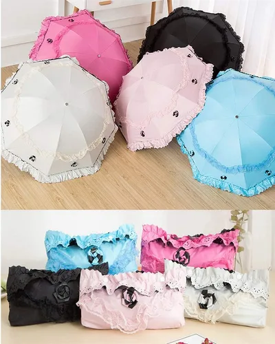 Vista 14 de Honeystore Paraguas plegable a prueba de rayos ultravioleta Princess Lace Parasol con cúpula anti-UV