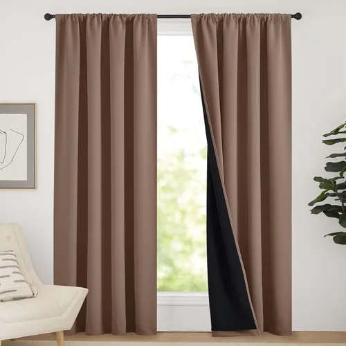Vista 54 de NICETOWN Biscotti Beige 100% Cortinas opacas de 45" de largo para cocina, bolsillo con varilla para sótano completamente opaco, cortinas térmicas