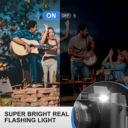 Vista 6 de Cámara digital 5K para fotografía, cámara de vlogging WiFi de 64MP con doble lente y pantalla abatible de 180°, zoom 16X, kit de cámara de apuntar
