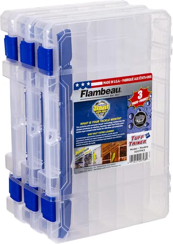 Vista 3 de Flambeau Outdoors 4007PK3 Cajas de aparejos de pesca, paquete de 3, incluye 36 divisores, caja de aparejos transparente, organizador de señuelos