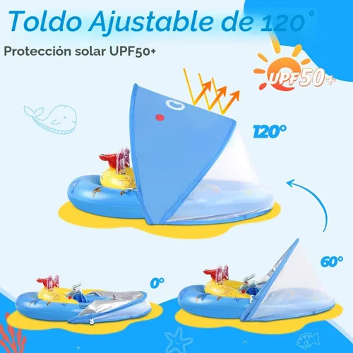 Vista 2 de LAYCOL Baby Pool Float with Canopy UPF50+, 120°Adjustable Sun Protection and Anti-Tip Safety Seat, Inflatable Toddler Floaties Infant Pool Float