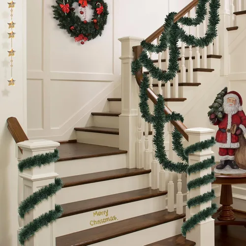 Vista 5 de Guirnalda Verde de Navidad de 50 Pies Guirnalda de Vegetación Artificial para Decoraciones de Árbol de Navidad, Decoración Navideña para Hogar