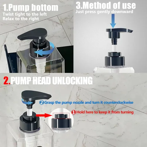 Vista 2 de Dispensador de champú y acondicionador (transparente, juego de 3, 27 onzas) - Botellas de champú y acondicionador recargables y vacías, juego
