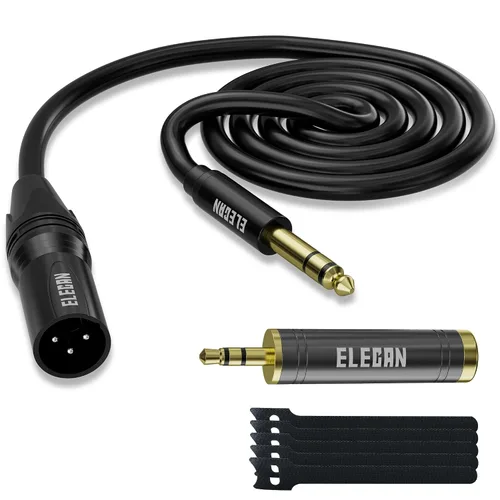 Vista 15 de Elecan Cable Auxiliar TRS Macho a XLR Macho de 3.5mm (1/8 Pulgada) de 4 Pies, Cable de Micrófono Estéreo Blindado Profesional Balanceado, Chapado