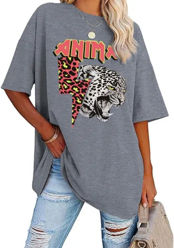 Vista 12 de Aoang Camisetas gráficas de gran tamaño para mujer, cuello redondo, manga corta, blusa