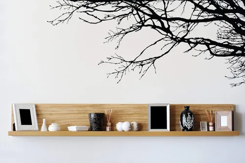 Vista 7 de Adhesivo decorativo para pared de árbol grande, ramas negras semi-brillantes, (21 x 50 pulgadas) de izquierda a derecha. Extraíble, no necesita