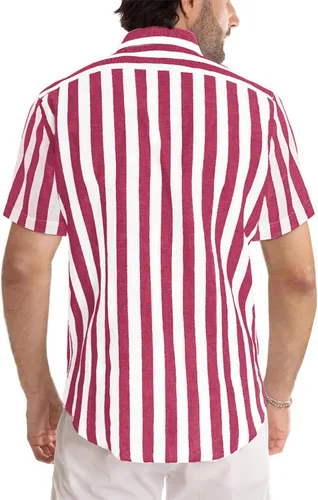 Vista 2 de Camisa casual de manga corta con botones para hombre, camisa de vestir de algodón a rayas con bolsillo