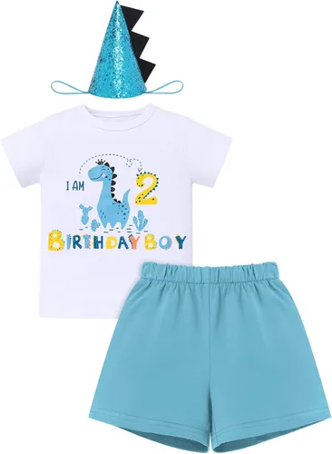 Vista 7 de ODASDO Conjunto de camiseta de manga corta para bebé, diseño de dinosaurio, 1º, 2º y 3º cumpleaños
