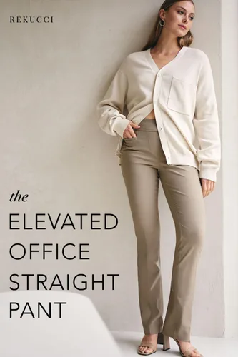 Vista 5 de Rekucci - Pantalones elegantes y rectos para mujer, fácil de ponerse para uso diario con control de barriga
