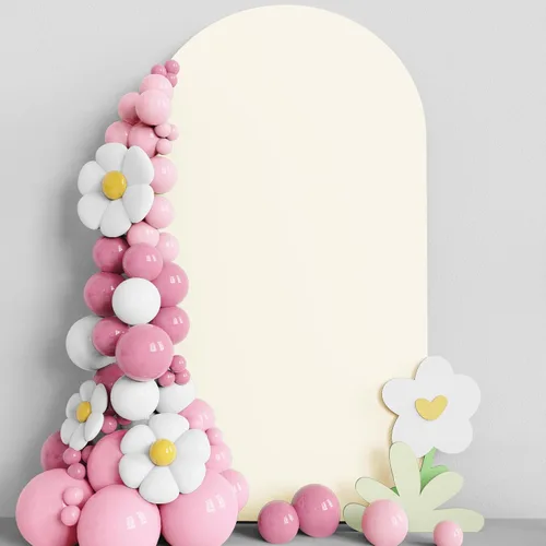 Vista 22 de Asee'm Cubierta de arco de boda de 6 pies, color beige, ajustada, cubierta de elastano ajustable de 2 caras, cubierta de fondo para decoración