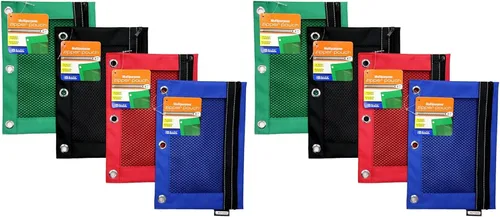 Vista 4 de Bolsa de lápiz de 3 anillos Bazic con ventana de malla., Rojo/Azul/Negro 1 Unidad