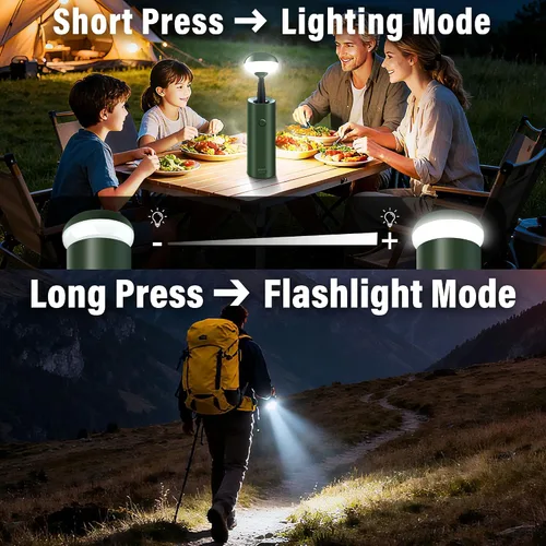 Vista 2 de Luces telescópicas para acampar, linterna magnética plegable, luz de campamento portátil regulable alimentada por USB, 2 modos de iluminación