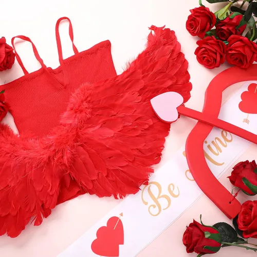 Vista 4 de Juego de 9 piezas de lazo y flecha de Cupido de San Valentín para mujer disfraz de Cupido para el día de San Valentín