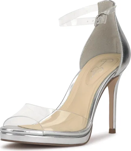 Vista 9 de Jessica Simpson Sandalias de tacón alto Daisile Peep Toe para mujer Gamuza de almendra/Tpu