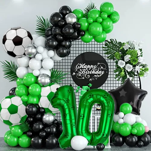 Vista 3 de Decoraciones de fiesta de fútbol, globos de papel de aluminio de fútbol, globos de aluminio número 10 para niños fanáticos del fútbol, fiesta