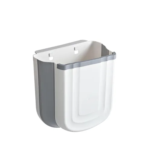 Vista 2 de Cubo de Basura Plegable Montado en la Pared para Gabinete de Cocina - Contenedor de Residuos Pequeño Colgante de 2.4 Galones, Cubo de Basura