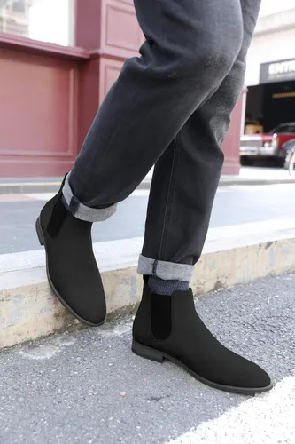 Vista 2 de Coutgo Botas Chelsea para hombre, botas de vestir cómodas de gamuza, botas de tobillo Chukka