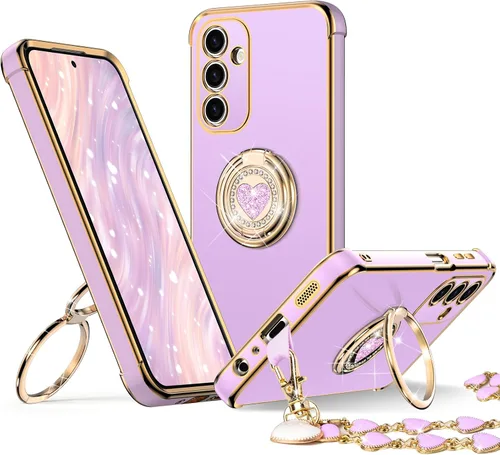 Vista 26 de XYZ Funda para Galaxy A14 5G con soporte y doble anillo, funda de lujo para Samsung A14 5G, color negro